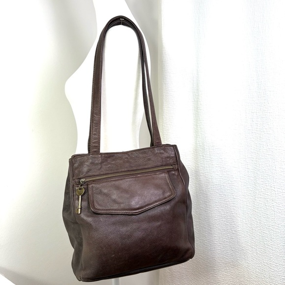 Fossil Handbags - FOSSIL Vintage Brown Leather Shoulder Bag Purse Key Minimalist Neutral Boho
